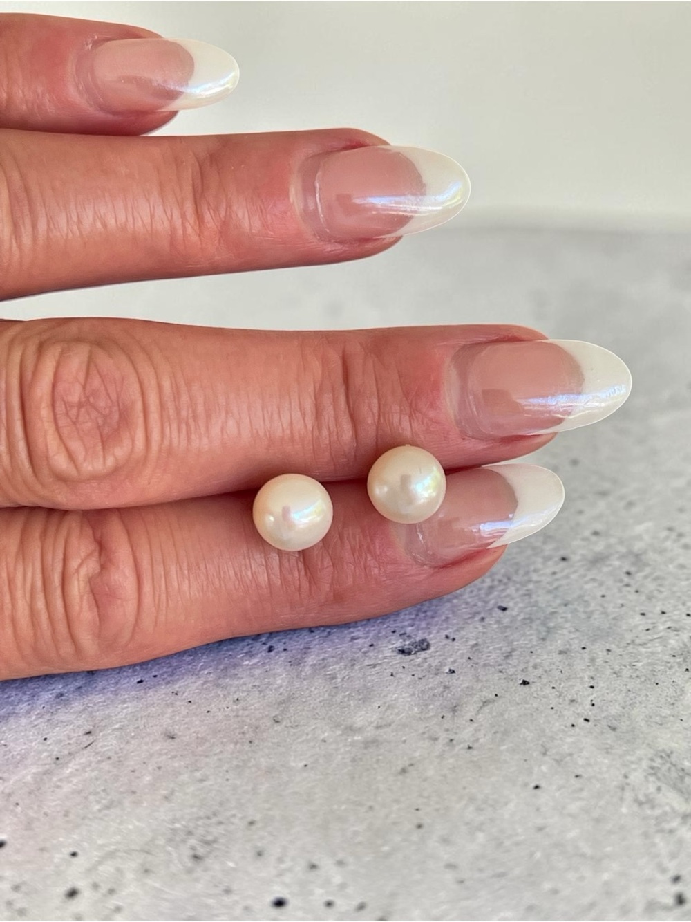PZN 925 Sterling Silver 8.2mm Button Pearl Stud Earrings Signed